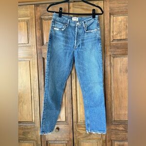 Agolde Riley Blue High-Waisted Straight-Leg Jeans